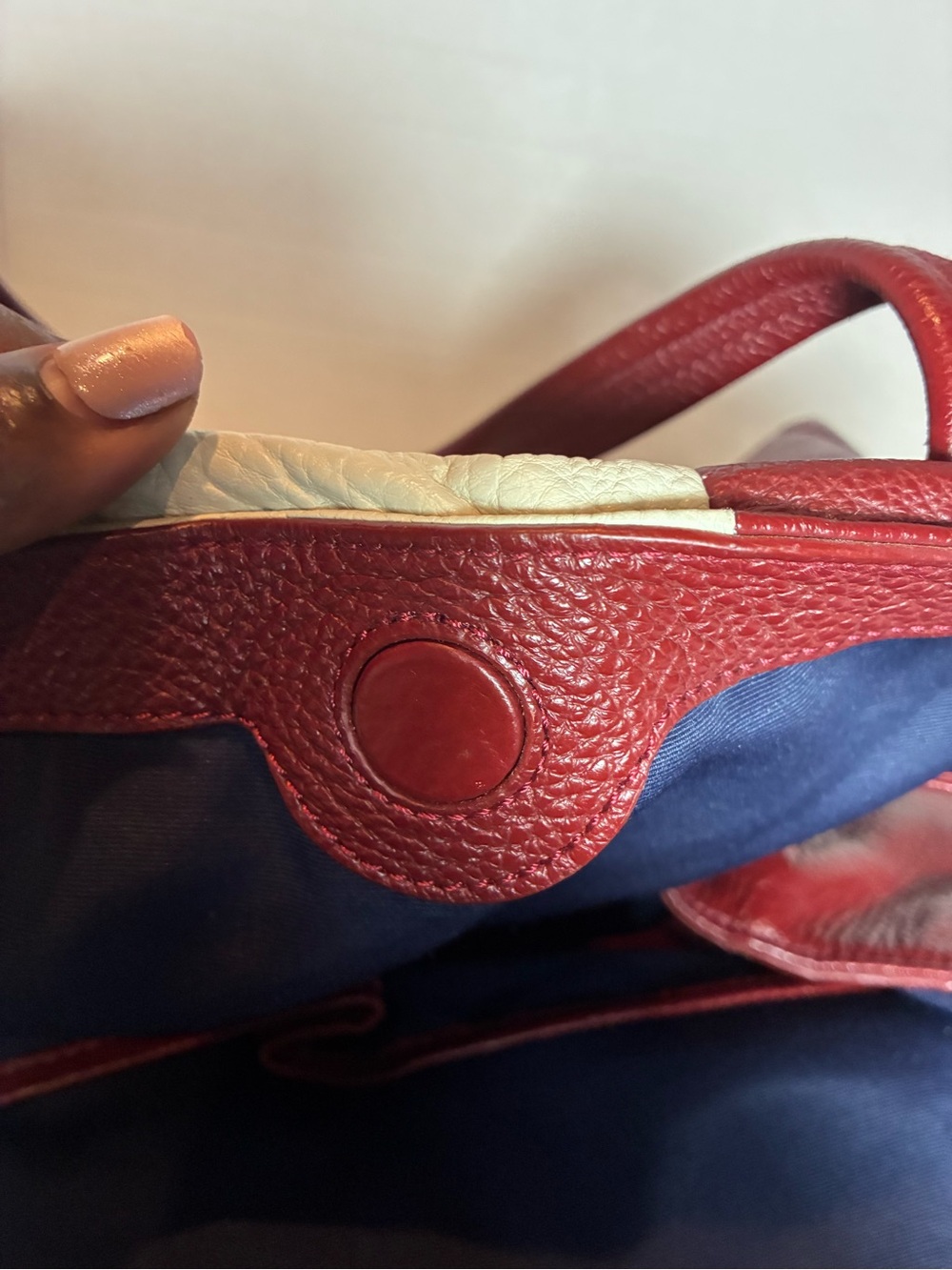 Splendid Large Colorblock Leather Tote Shoulder Bag Burgundy Cream Discontinued - Picture 5 of 15